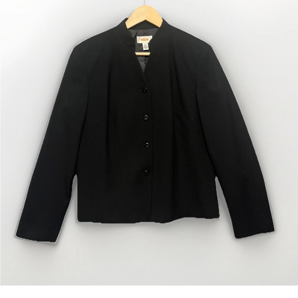 Vintage Talbots Black 100% Wool Blazer Jacket Women’s Sz 12 Long Sleeve Crepe